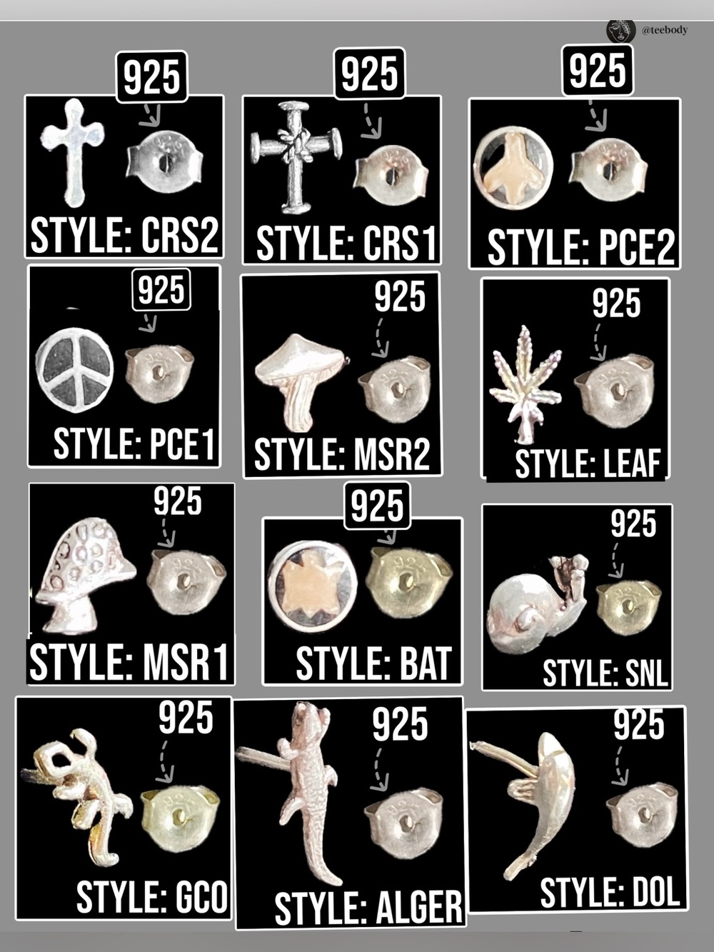 Vintage 925 Sterling Silver Mismatch Single Stud Earrings - Choose Your Style